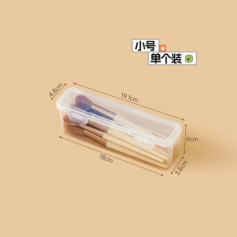 Desktop cosmetics small storage box Plastic dustproof transparent stackable flip portable makeup brush storage box