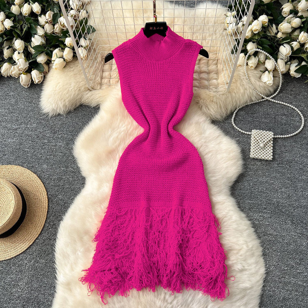 European and american style minimalist sleeveless knit dress - women's summer raw hem slim fit bodycon mini dress - sexy & chic