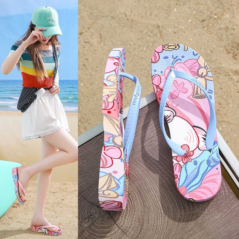 Women's flip-flops: summer fashion, beachwear, new mid-heel, non-slip, soft sole, cute cartoon thong sandals