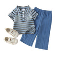 Children's clothing cross-border european and american girls stripes t-shirt + blue pants two-piece set children's clothing
