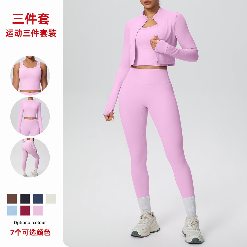 New women's seamless yoga set: quick-dry, breathable, three-piece activewear for outdoor leisure, running, training, and fitness