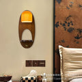 Retro solid wood oval wall lamp with vertical pattern and translucent glass b&b guest room bedside aisle new chinoiserie atmosphere