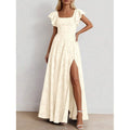 fashion:  summer new arrival - elegant ruffle sleeve floral slit maxi dress for women (us/eu)
