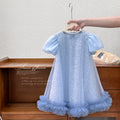 Girls' sleeveless sundress - new summer  collection: mesh "frozen" style dress with puff sleeves - perfect for parties and special occasions