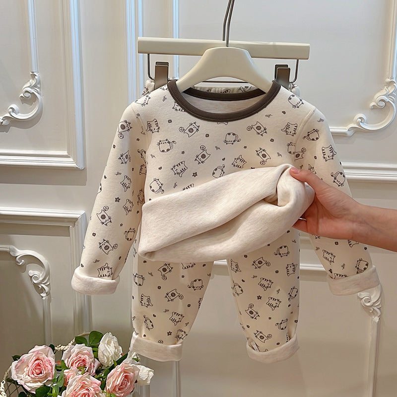 Pre-order: kids' fleece-lined thermal underwear set (ages 6-12) - girls' & boys' styles, trendy home wear, children's clothing