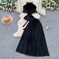 Miya pleated suit women's sense of design strappy waist tassel pleated topshigh waistpleated skirttwo-piece set