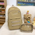 Solid color detachable badge personalized korean style high school student backpack large capacity minimalist versatile college student backpack