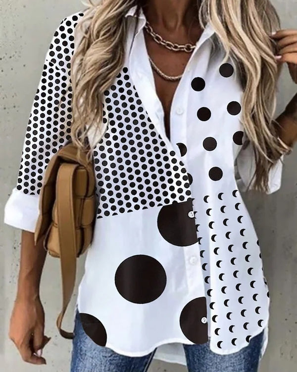 New product 2022 European and American women's clothing summer European and American white polka dot printed shirt - positioning