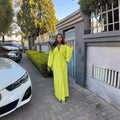 European and american cross-border women's fashion:  autumn new arrival - solid color v-neck batwing sleeve elegant long slit dress