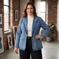 new arrivals: plus-size women's mid-length washed denim blazer - perfect for , , and european & american markets