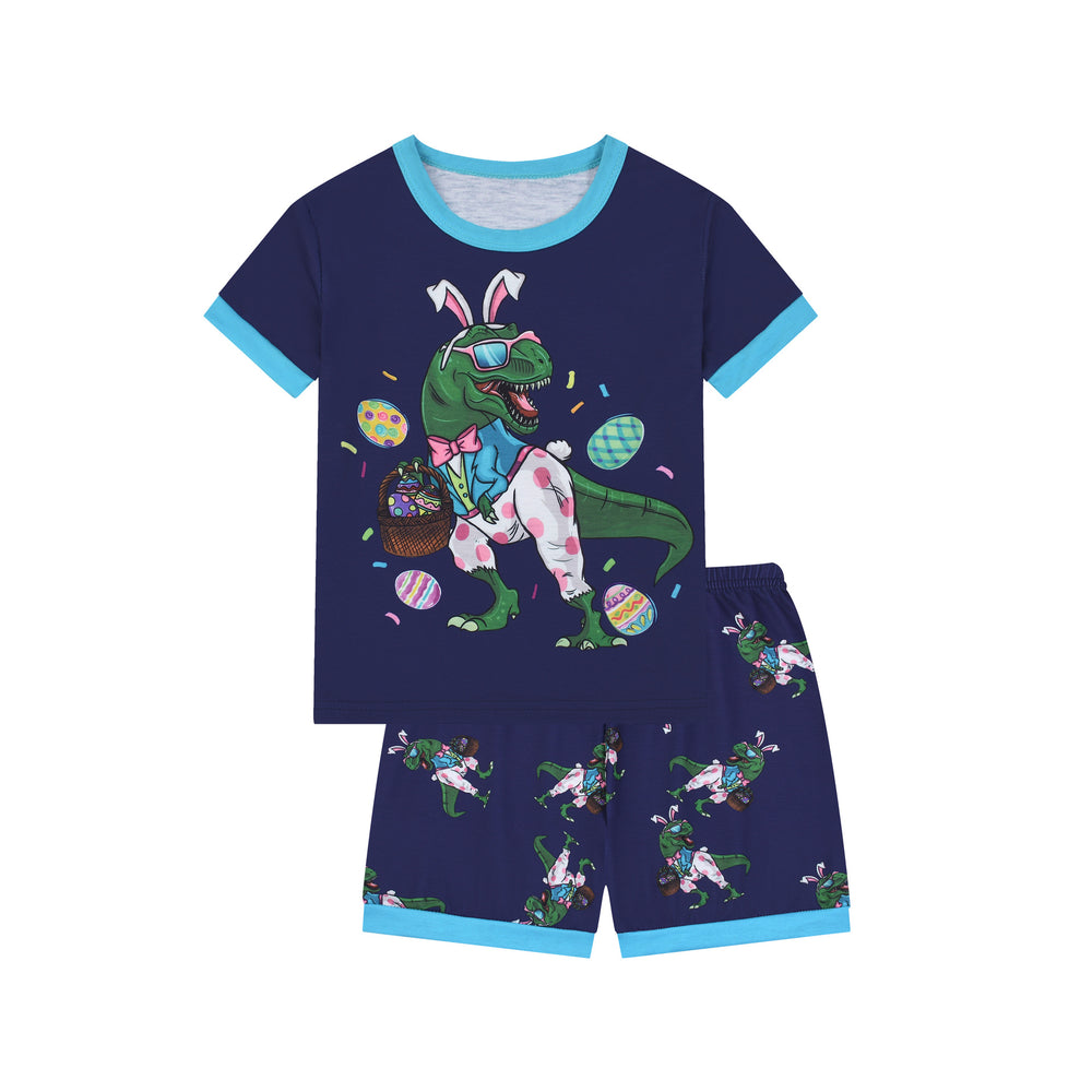 Flame-retardant fabric cross-border foreign trade summer home wear interesting dinosaur egg picking 2-piece set