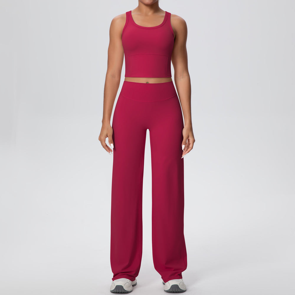 Naked feeling sports beautiful back yoga suit suit high waist silm hip straight-leg pants outdoor running quick-drying fitness suit