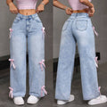 hot selling jeans women's straight-legbowspants street hot girl loose washed jeans