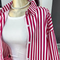 European and american cross-border women's clothing  summer new arrival: elegant casual color block striped turn-down collar shirt and high-waisted pants set
