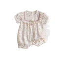 Newborn baby girl sweet & chic floral short-sleeve summer romper - lightweight bodysuit for outdoor crawling