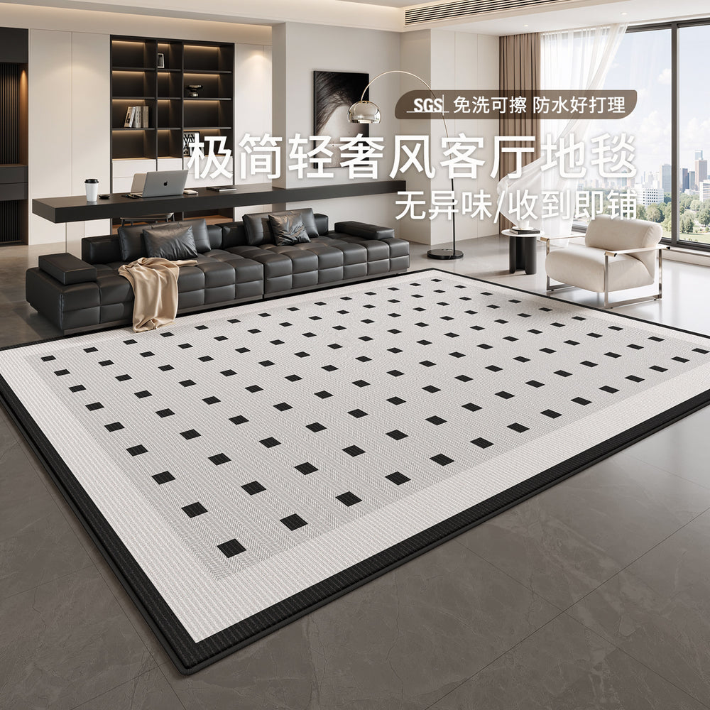 Carpet living room 2026 new french style black and white grids waterproof washable bedroom bedside sofa floor mat