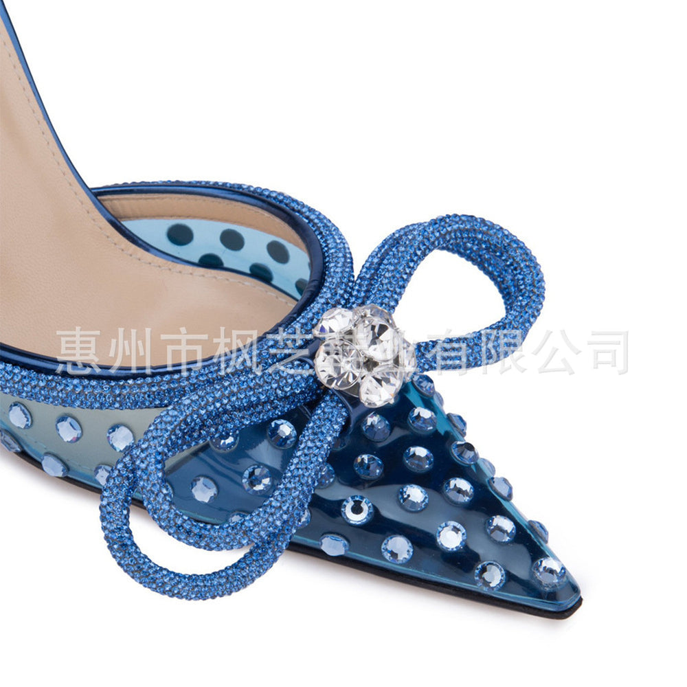 personalized high-heeled sandals bows rhinestone women's shoes stiletto pointed high heels fashion women's cross-border exclusive supply