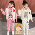 Girls' three-piece set: new  autumn/winter outfit - vest, kids' sweatshirt, fleece-lined, thickened, mid-to-large size, chanel-inspired style