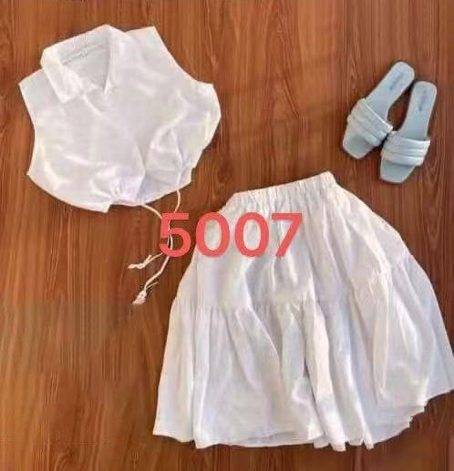 European and American new two-piece set, lapel sleeveless cardigan, open button lace-up top, A-word short skirt set
