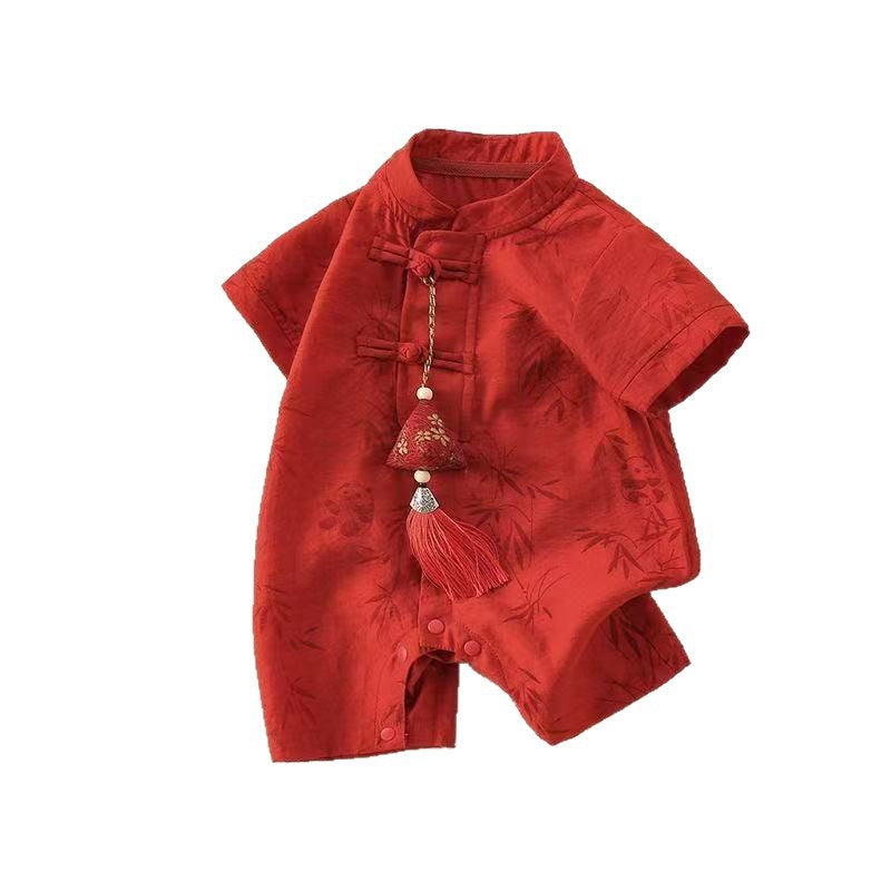 Summernew arrival red full moon 100 days first birthday catching week clothes new chinoiserie baby one-piece clothes chinese style ritual crawling clothes