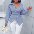 European and american cross-border  hot-selling new spring/summer fashionable sexy versatile striped long-sleeved women's shirt