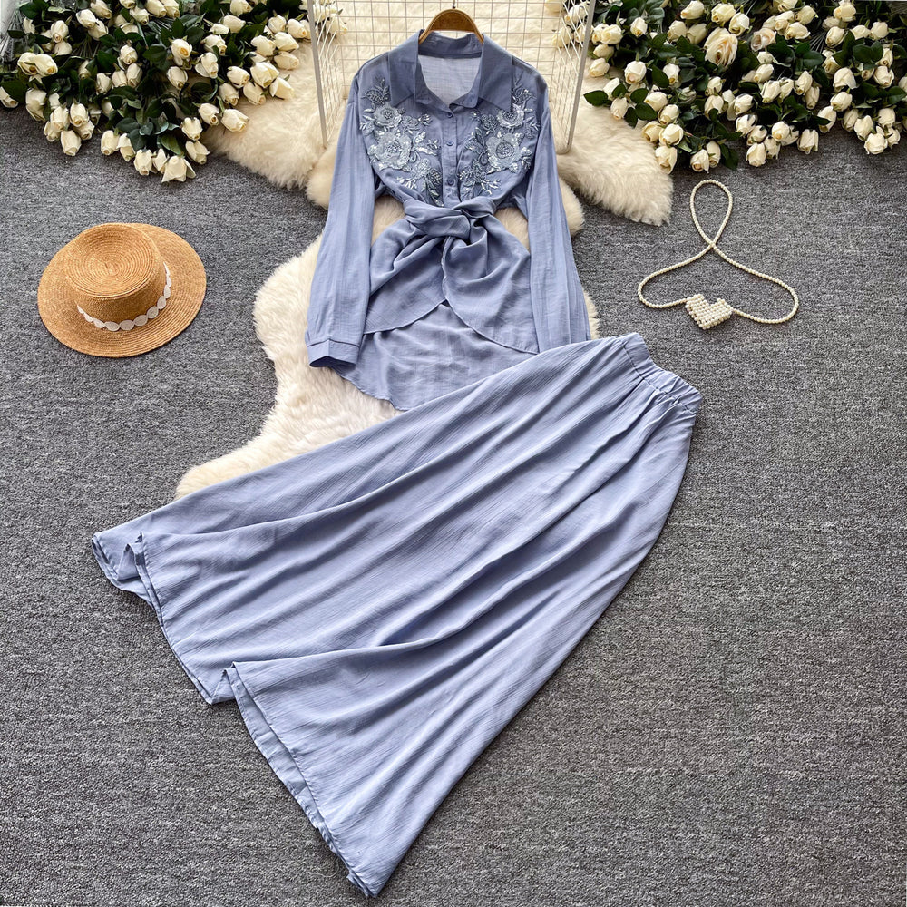 French chic embroidered cardigan & high-waisted midi skirt set - autumn sequin waist-cinching slimming two-piece - premium style