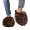 new arrival leopard print long hair toe-warm cotton slippers women's export fluffy large size fur slippers in stock