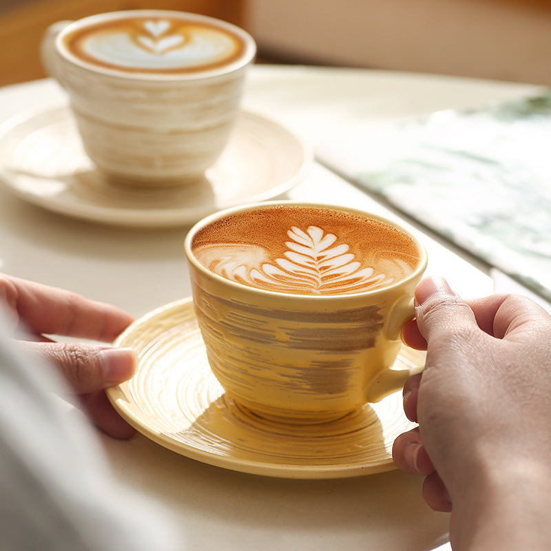 Japanese retro embossed spiral ceramic mug - trendy, creative, and high-style coffee, milk, or water cup