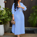 C8622export women's clothing new arrivalelegancelongpleateddressfashionv neckfashionpure color cross-border dress