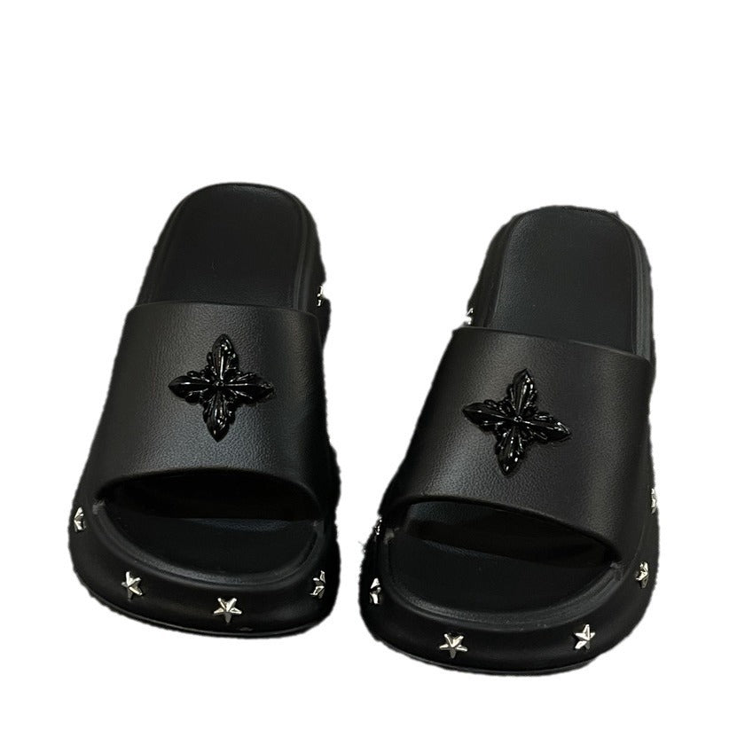 5cm height increasing slippers women's new y2k star beach shoes women's outwear summer beach sandals breathable slippers wholesale