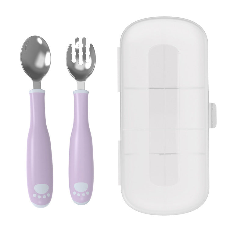 Kids' fork and spoon set - baby feeding training spoons, bendable stainless steel fork and spoon set, supplementary food tools - wholesale supply