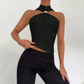 spring/summer women's high neck metallic ring sleeveless off-shoulder stretch tank top - suitable for , , and independent e-commerce stores