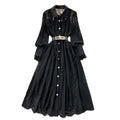 Spring autumnew arrival lapel heavy industry hook flower cut outfrenchlacedress female sexy large swing over the knee long skirt