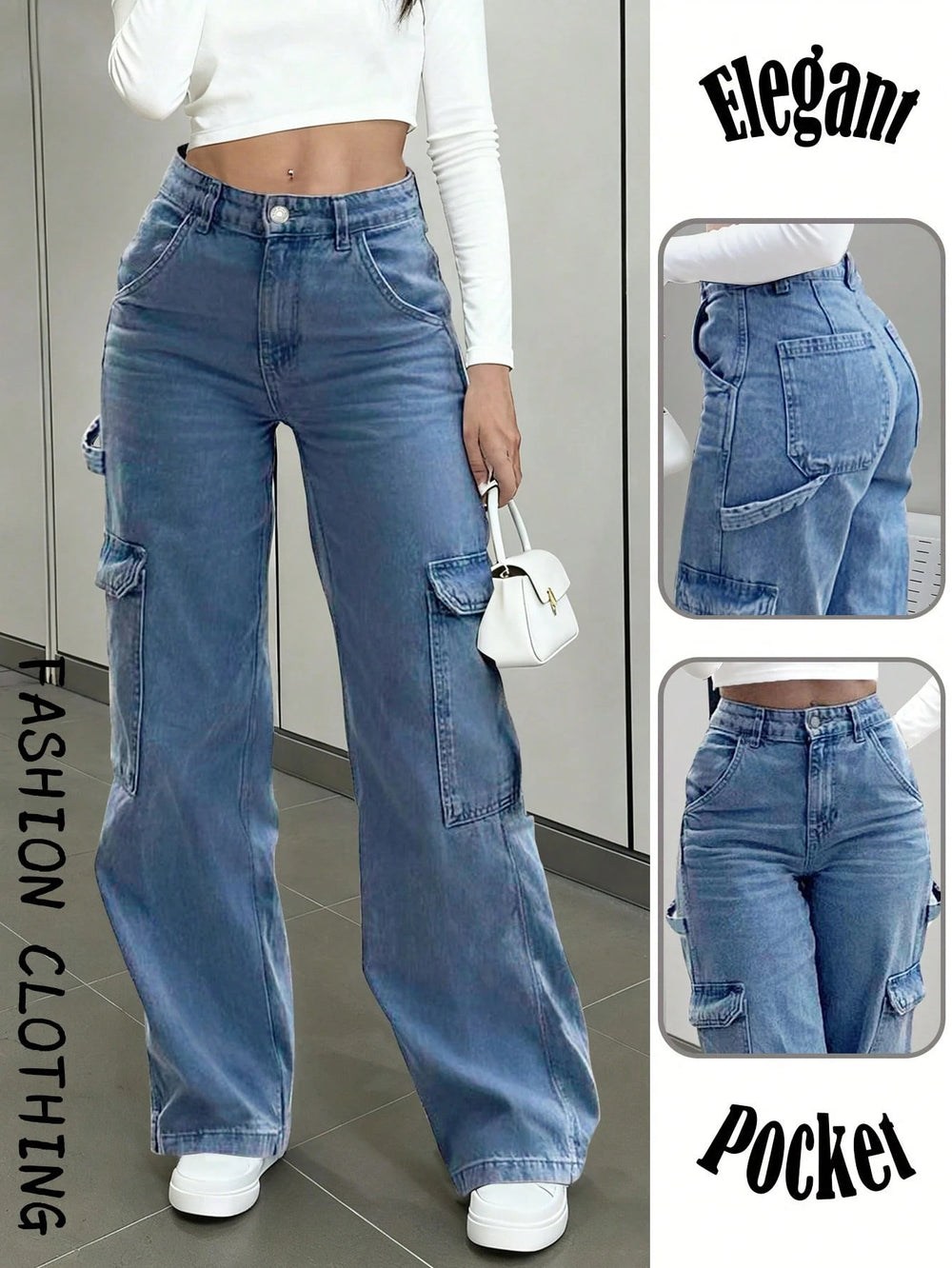 High-waisted, multi-pocket, wide-leg cargo jeans for women. slimming, with a flattering drape. these versatile, floor-sweeping straight-leg pants are the new must-have for summer