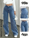 High-waisted, multi-pocket, wide-leg cargo jeans for women. slimming, with a flattering drape. these versatile, floor-sweeping straight-leg pants are the new must-have for summer