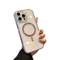 Crystal diamond high-transparency glitter magnetic iphone 17 pro max case, compatible with iphone 14 & 15, color block shockproof frame