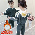 Girls' corduroy outfit set - autumn/winter  new collection - fleece-lined, thickened, stylish two-piece set for mid-to-large children