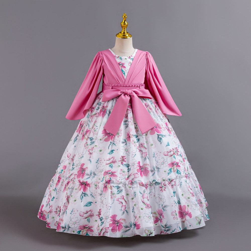 European and american new girls' chiffon floral princess dress - perfect for parties, piano performances, and evening events. kids' dress