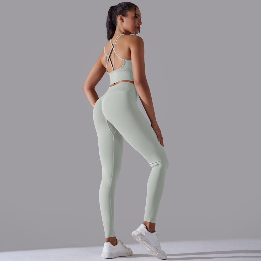 new high-waisted peach lift butt leggings set - activewear with racerback yoga top for running, training, and fitness