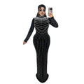 C7617 cross-border   fashion women's elegant velvet rhinestone long sleeve dress
