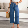 new arrivals: plus size women's elastic waist drawstring ruffle straight-leg jeans for , , and european & american markets