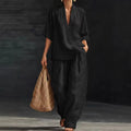 cross-border spring women's casual comfort linen two-piece set