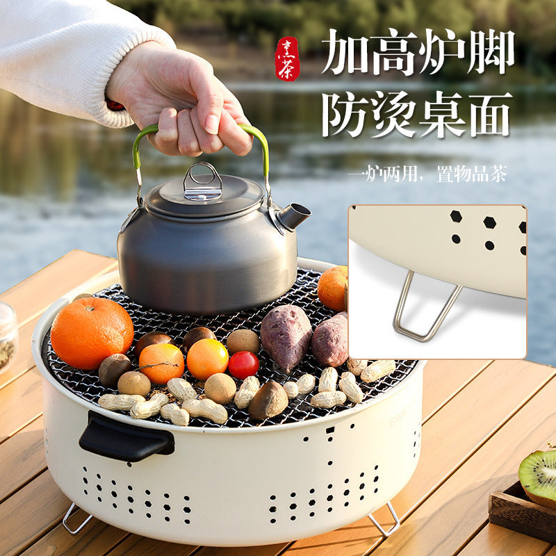 Portable charcoal stove for tea brewing, bbq, and camping - multifunctional heater with tiktok support and dropshipping available (baking pan included)