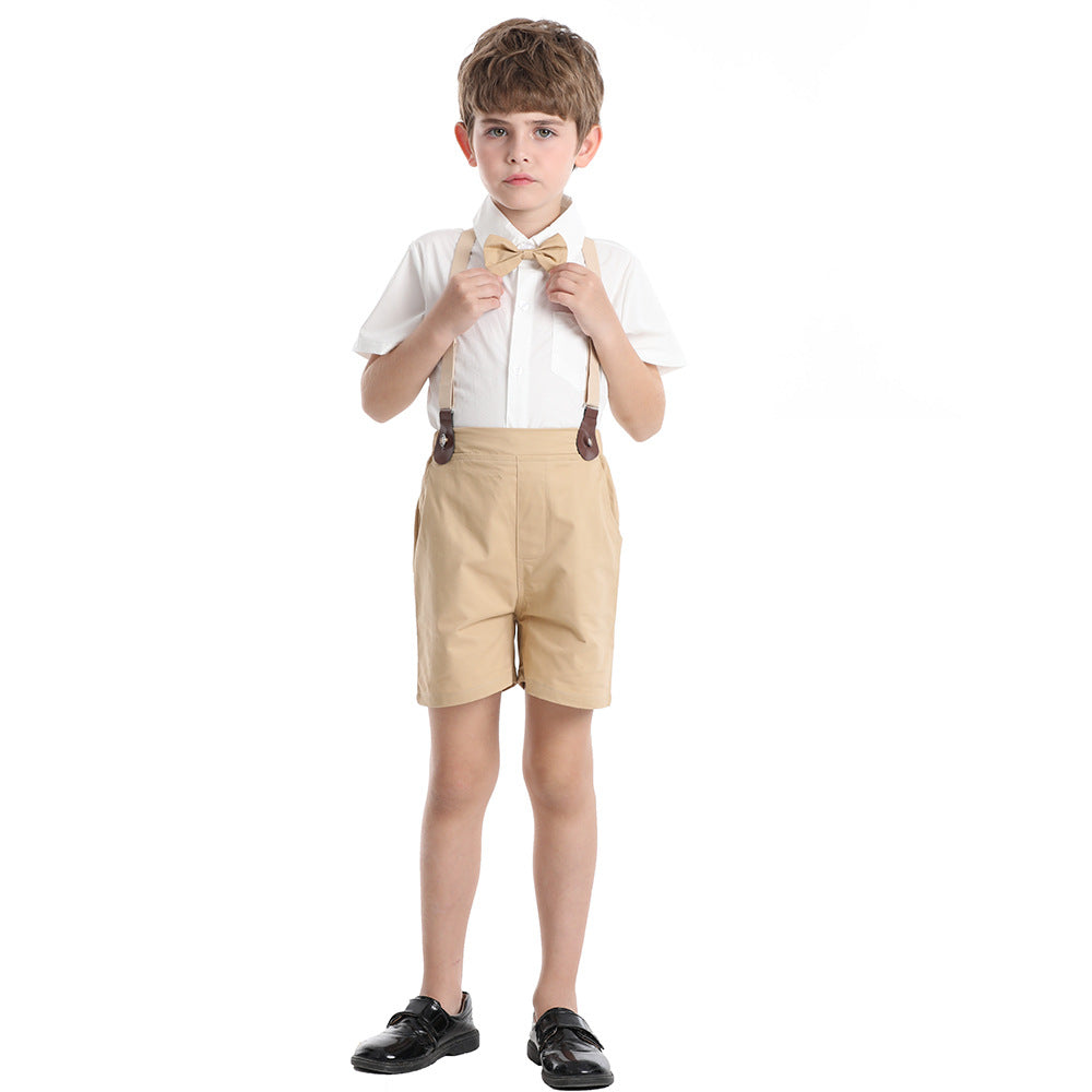 Source factory boys' first birthday dress, long sleeves, white shirt, overalls, performance boys' spring children's clothing suit customized