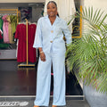 European and american cross-border women's clothing  summer new arrivals: african-style plus size turn-down collar loose shirt and wide-leg pants casual set