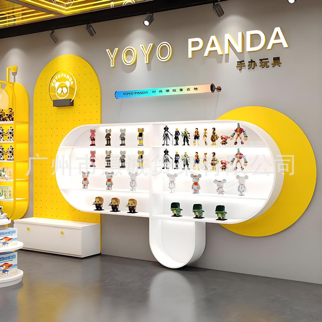 Customized Tide Play Store Shelves Multi-layer Shopping Mall Steel Wood Container Shelves Toys Acrylic Sheet Storage Boxes