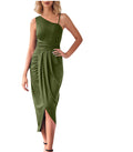 fashion style  women's long skirt new arrivalasymmetrical oblique shoulder silmdress for women