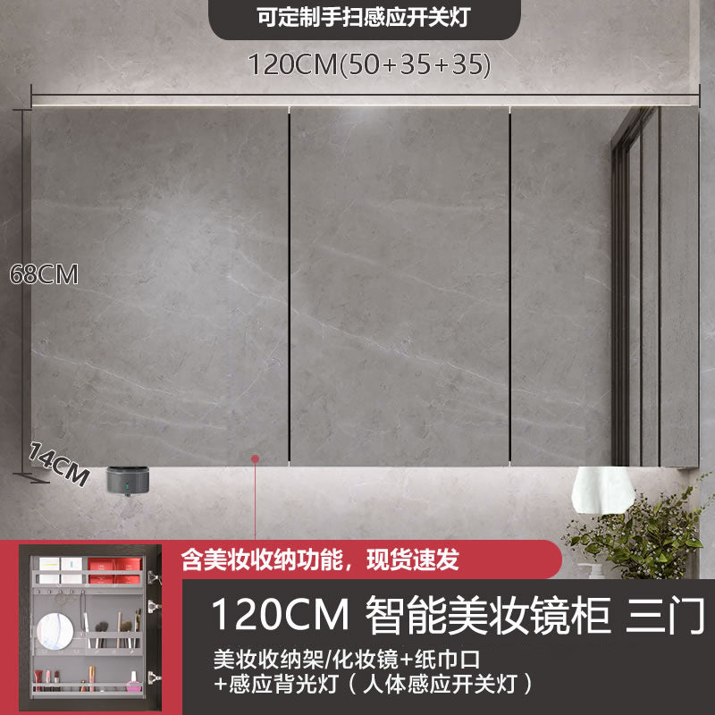Smart makeup bathroom mirror cabinet storage wall-mounted bathroom mirror with lamp solid wood storage manufacturer wholesale