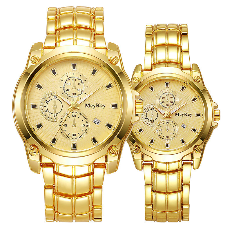 New arrival cross-border alloy couple steel band watch classic business three-eye large dial waterproof quartz watch manufacturer wholesale