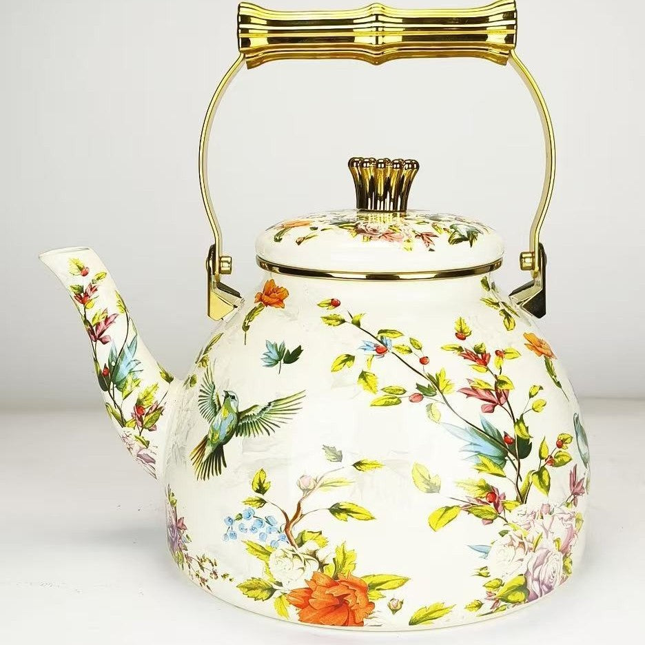 Direct sales manufacturers cross-border hot sale thousands of charming flowers, birds and flowers, rose enamel water kettle, water kettle